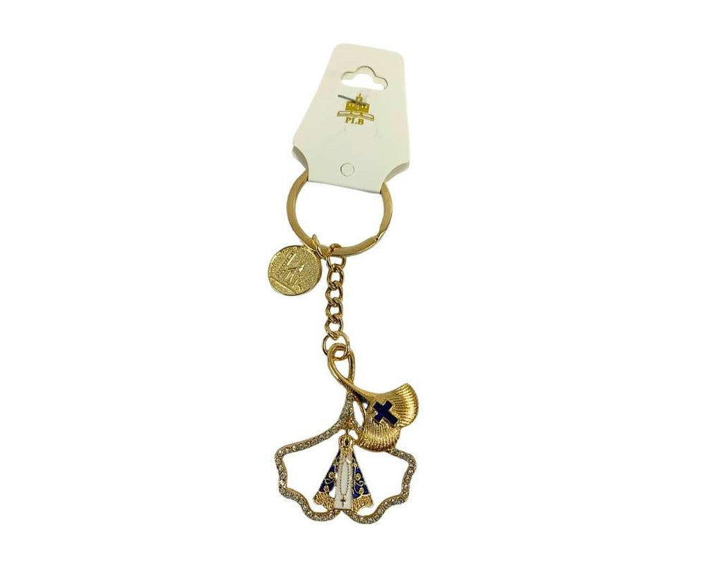 GOLDEN KEYCHAIN OUR LADY APPARITIONS WITH RHINESTONES – Set of 12