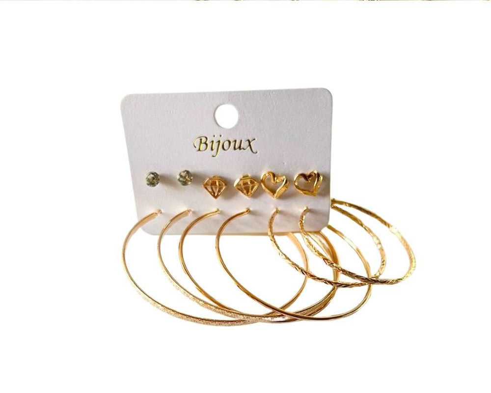 SET GOLDEN/SILVER EARRINGS DIAMOND AND HOOPS- Set of 12