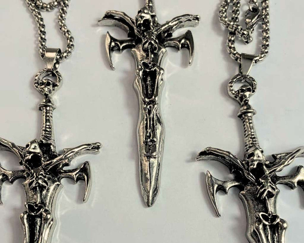 SILVER STAINLESS STEEL SKULL ON THE CROSS – Set of  12