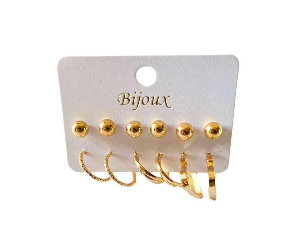 SET GOLDEN/SILVER EARRINGS SOLID BALL  AND HOOP- Set of 12