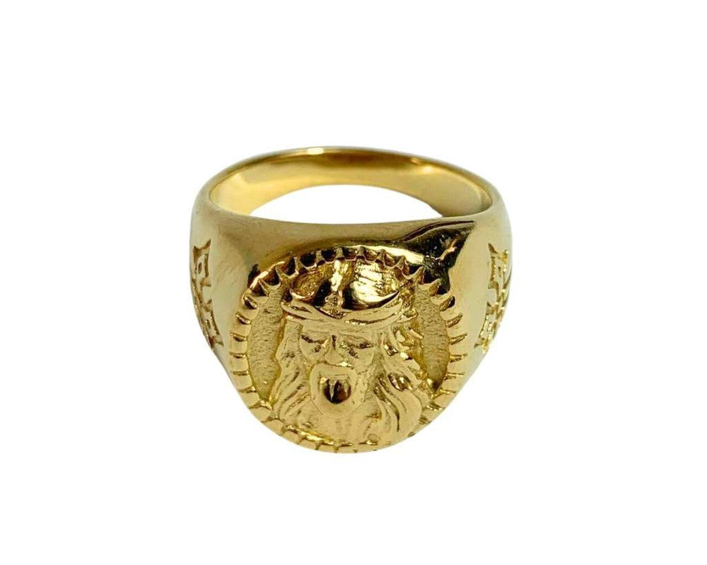 GOLDEN STAINLESS STEEL JESUS OVAL RING-Set of 12