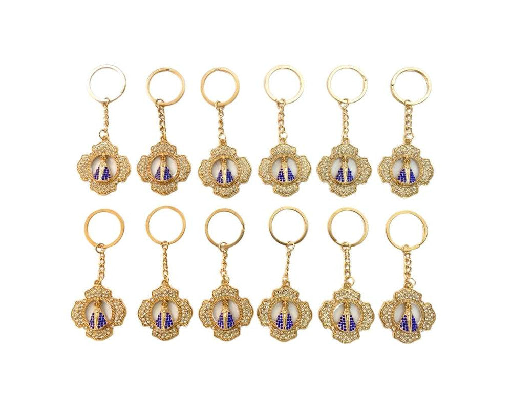 GOLDEN KEYCHAIN APPARITIONS FLOWER WITH RHINESTONES –Set of 12