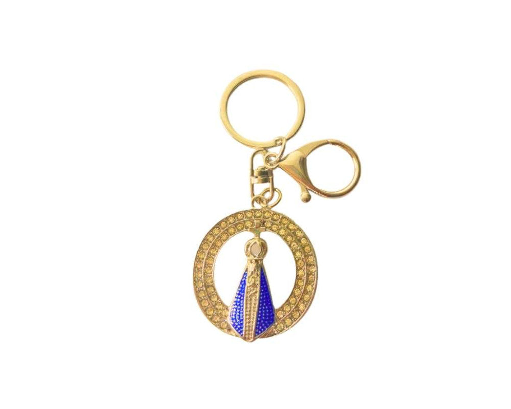 GOLDEN KEYCHAIN O.LADY APPARITIONS WITH RHINESTONES –Set of  12