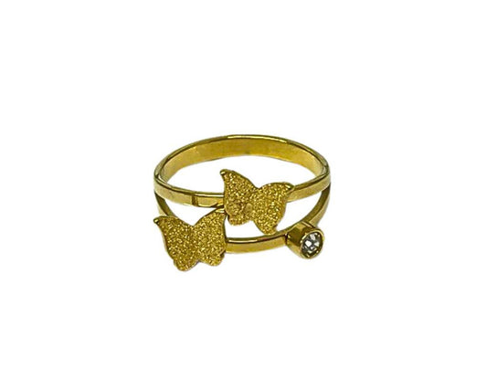 GOLDEN STAINLESS STEEL RING 2 BUTTERFLY DIAMOND WITH ZIRCONIA- Set of 36