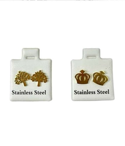 SET GOLDEN STAINLESS STEEL EARRINGS VARIOUS SHAPES- Set of 36