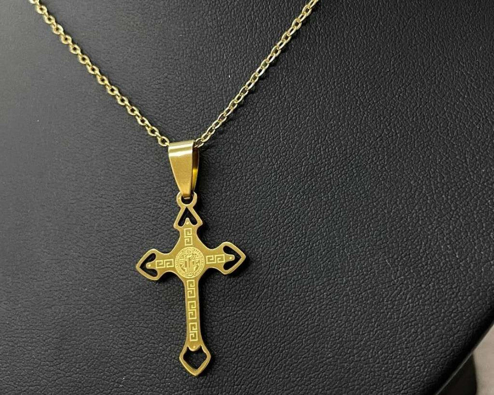 GOLDEN  NECKLACE CROSS WITH  HEART  – Set of 12