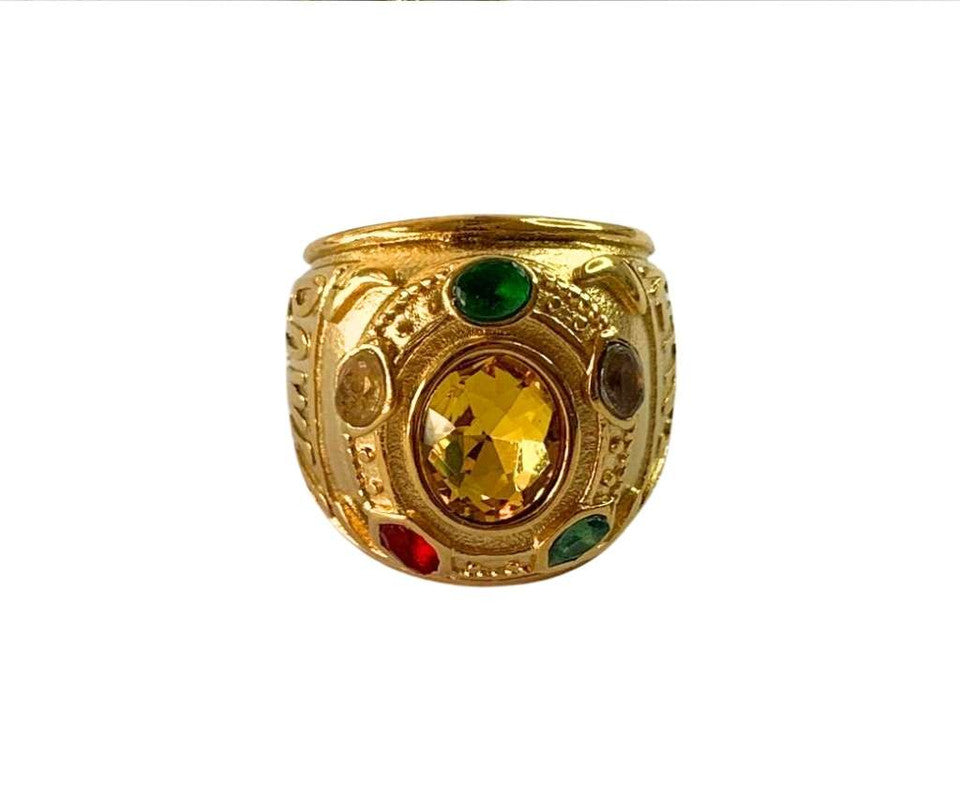 GOLDEN STAINLESS STEEL RING WITH COLORED POWER STONES – Set of 12