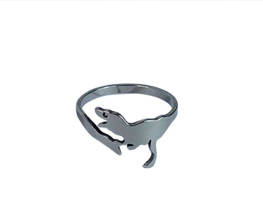 SILVER STAINLESS STEEL DINOSAUR RING  – 36