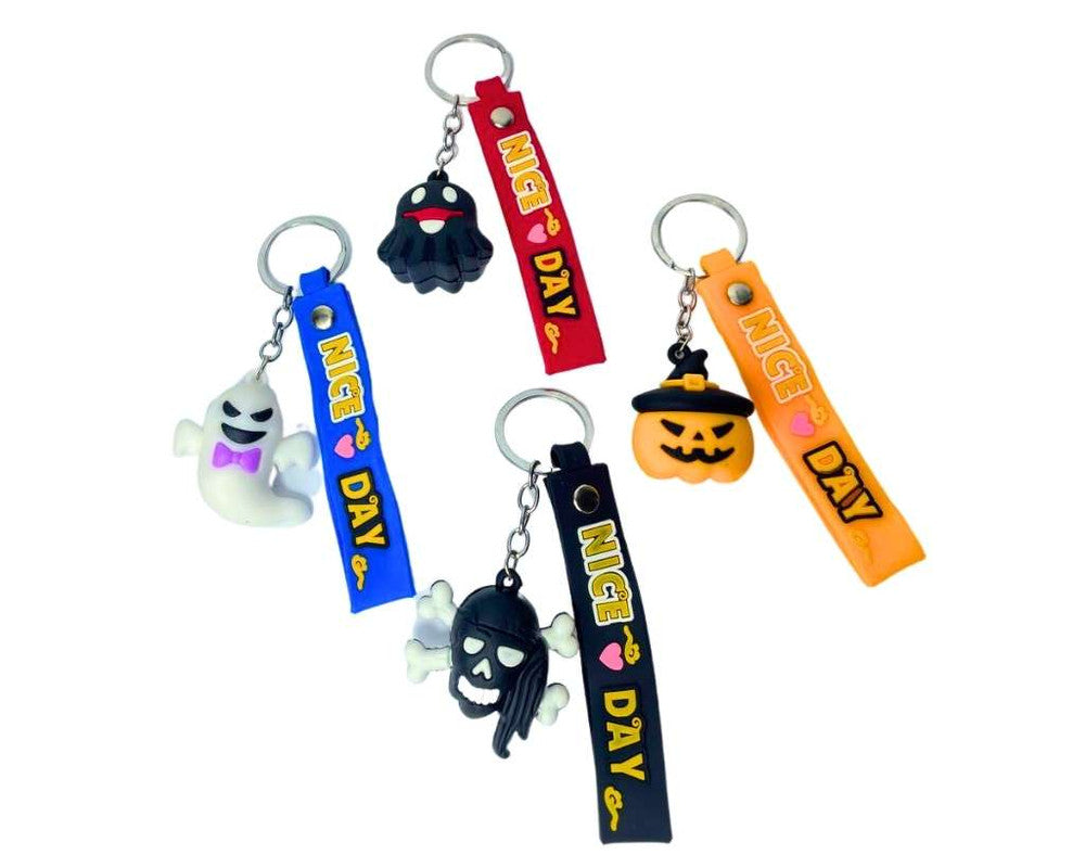 RUBBER  WITH HALLOWEEN STRAP KEYCHAIN- Set of 12