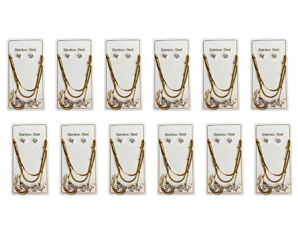 SET GOLDEN NECKLACE AND EARRING WITH ZIRCONIA STONE- Set of 12