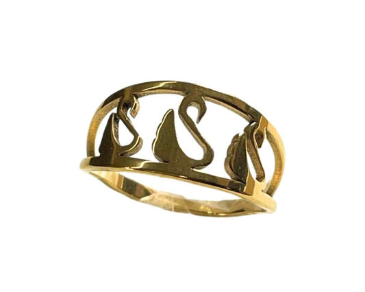 GOLDEN STAINLESS STEEL THREE SWANS RING- SET of 36