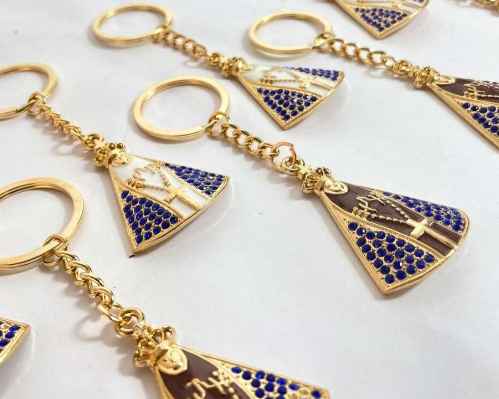 GOLDEN KEYCHAIN OUR LADY OF APARECIDA  WITH RHINESTONES- Set of 12