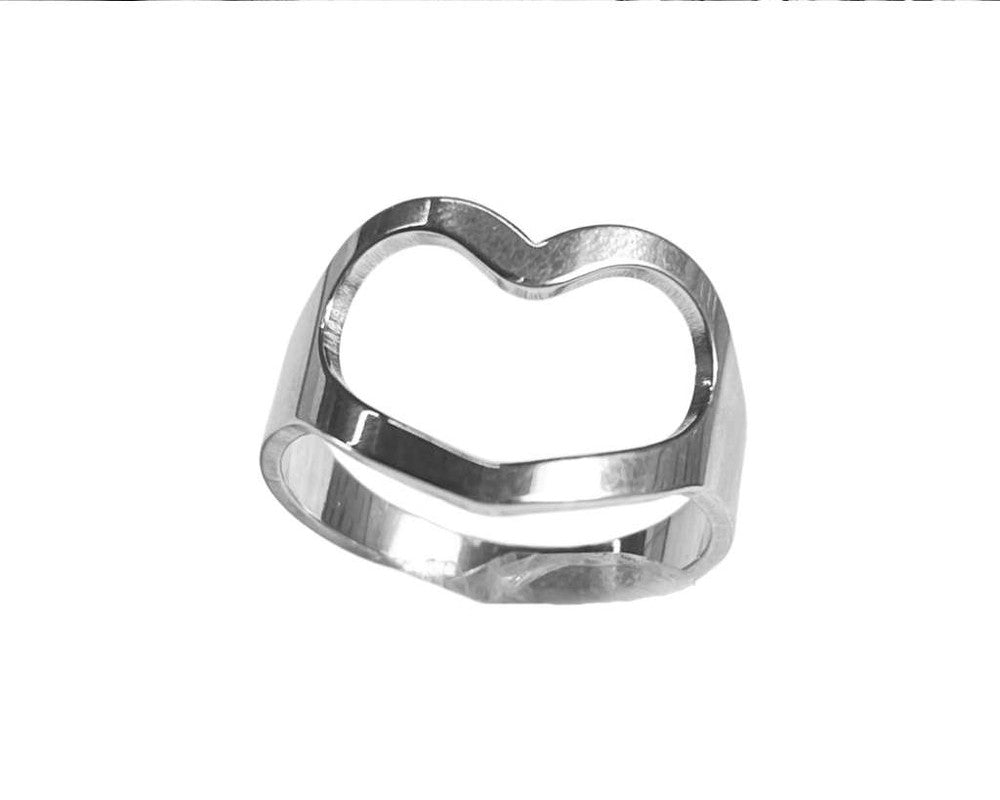 SILVER STAINLESS STEEL RING LARGE HEART- Set of 36