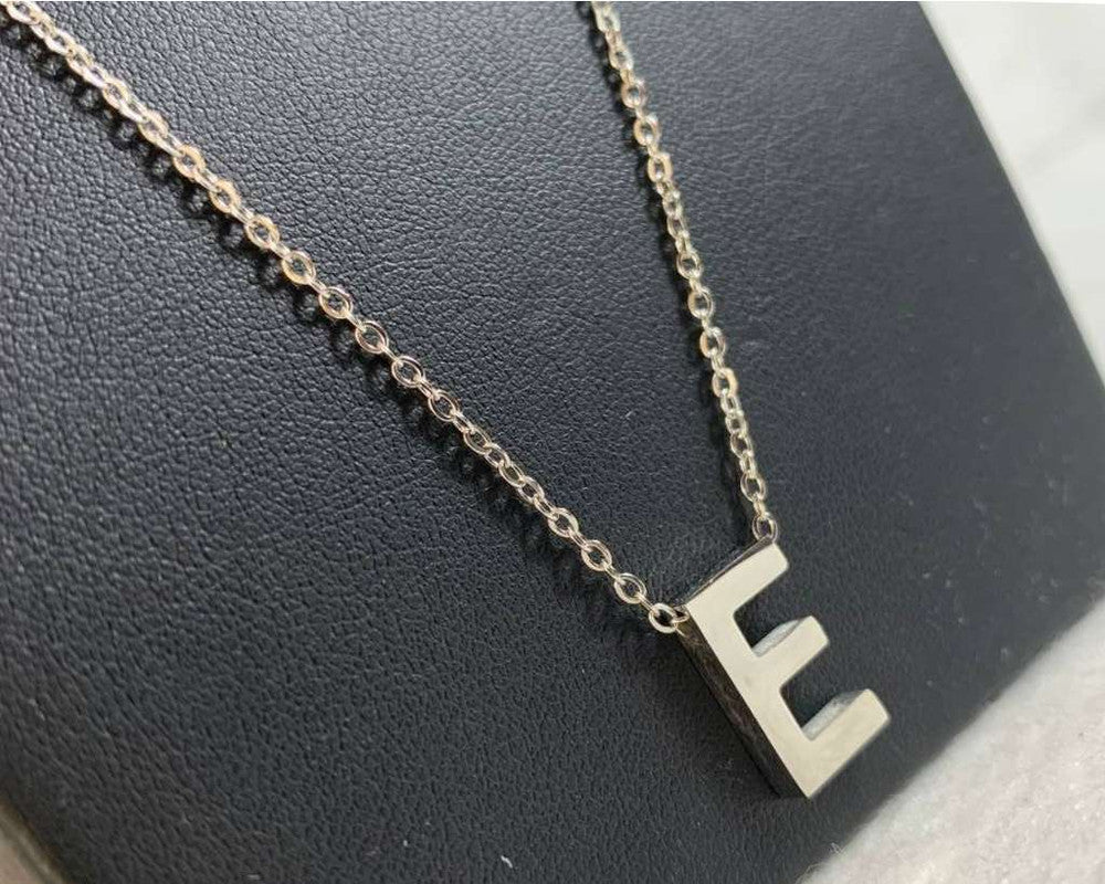 SILVER STAINLESS STEEL NECKLACE LETTER  E – Set of  12