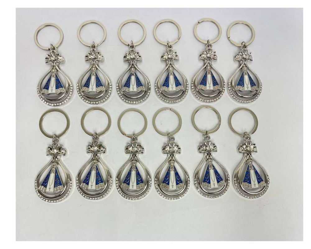 SILVER KEYCHAIN OUR LADY APPARITION LACE WITH RHINESTONES- Set of 12