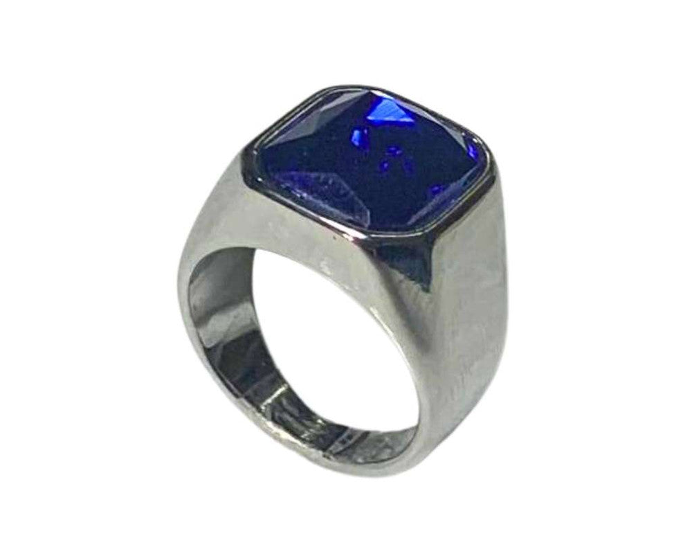 SILVER SQUARE STAINLESS STEEL RING WITH COLORED STONE – Set of 12