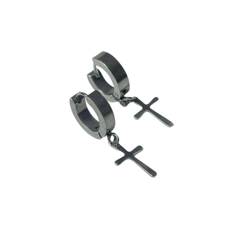 SILVER STAINLESS STEEL HOOP EARRING WITH THIN CROSS- 120 PAIRS