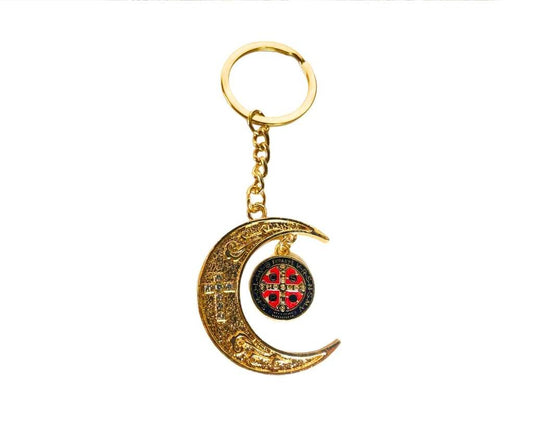 GOLDEN KEYCHAIN MOON  WITH SAINT BENEDICT MEDAL-Set of 12