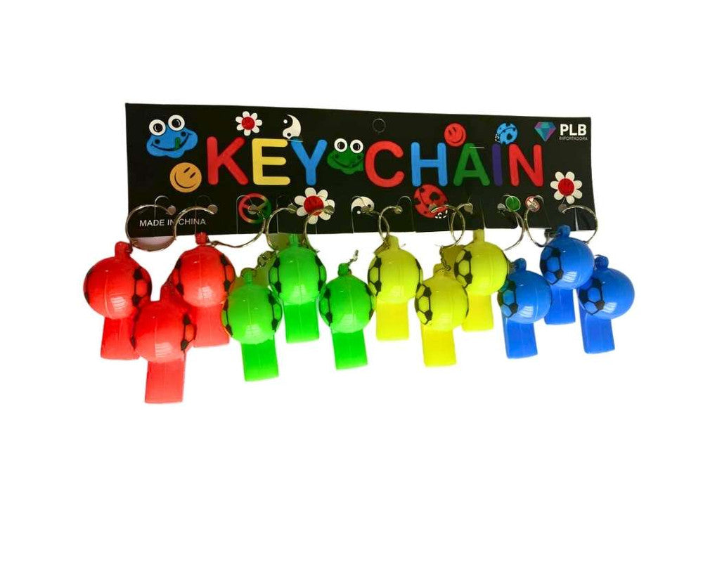 COLORFUL KEYCHAIN SOCCER BALL WHISTLE  – Set of 12