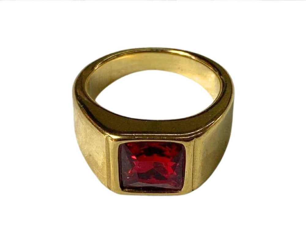 GOLDEN STAINLESS STEEL RING WITH SQUARE COLORED STONE -Set of 12