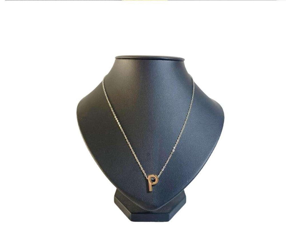 SILVER STAINLESS STEEL NECKLACE LETTER  P – Set of 12