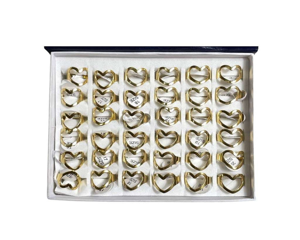 GOLDEN STAINLESS STEEL LARGE HEART RING – Set of 36