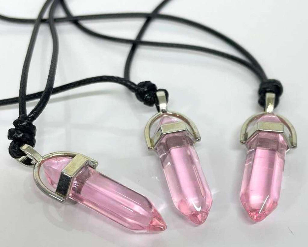 NECKLACE PINK HEXAGONAL    CRYSTAL PENDANT- Set of 12