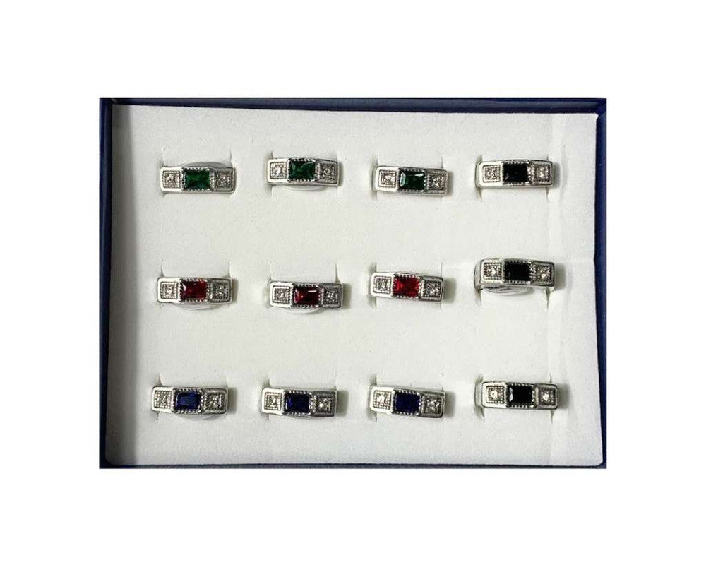 SILVER   STAINLESS STEEL RING SQUARE COLORED SIGN LIBRA – Set of 12