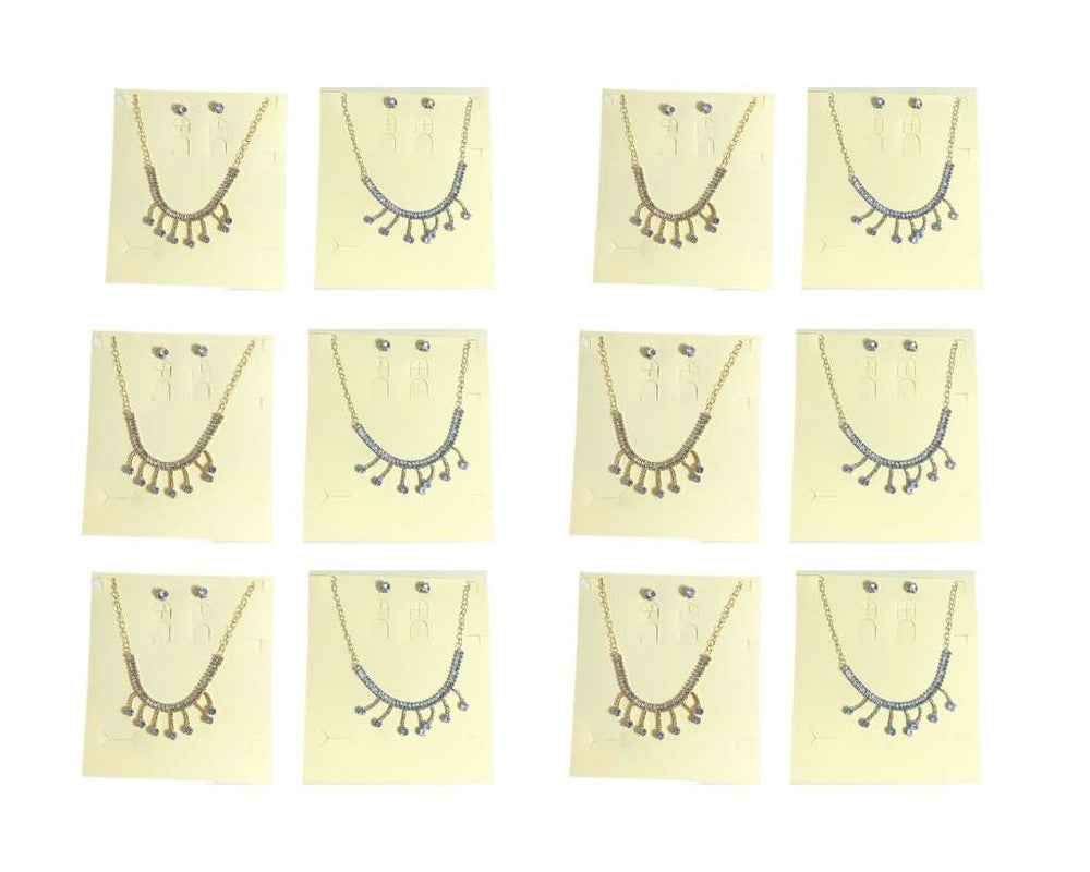SET GOLDEN SILVER NECKLACE AND EARRING ZIRCONIA- Set of 12