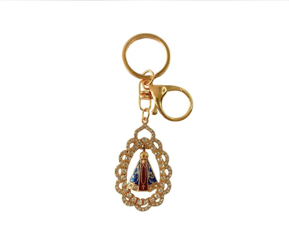 GOLD KEYCHAIN  O.LADY APPARITIONS WITH RHINESTONES- Set of  12