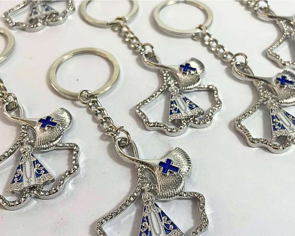 SILVER KEYCHAIN SHELL O.LADY APPARITIONS  – Set of  12