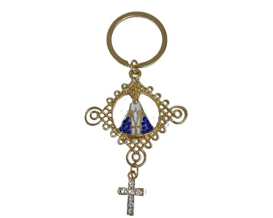 GOLDEN KEYCHAIN WITH CROSS OUR LADY APPARITIONS-Set of 12