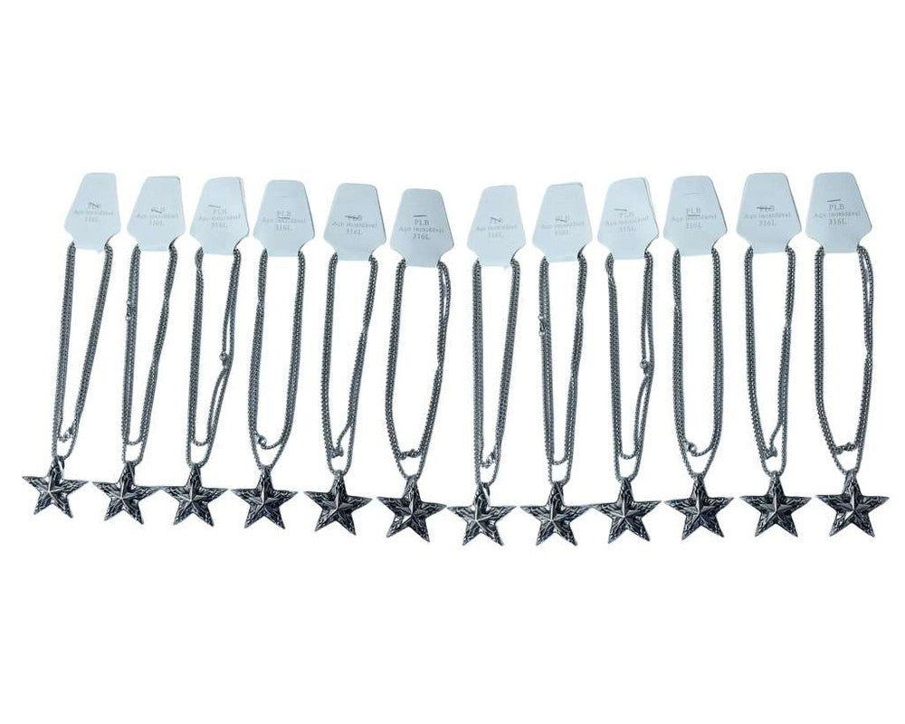 SILVER STAINLESS STEEL NECKLACE STAR – Set of 12