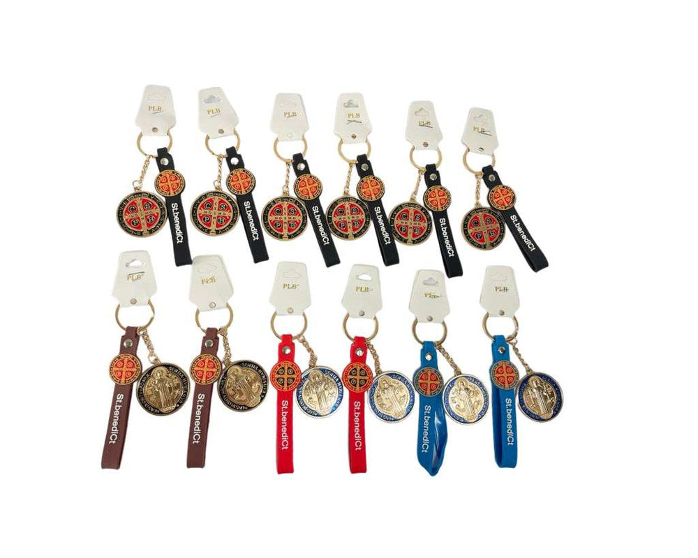 KEYCHAIN SAINT BENEDICT WITH COLORED RUBBER BRACELET – Set of 12