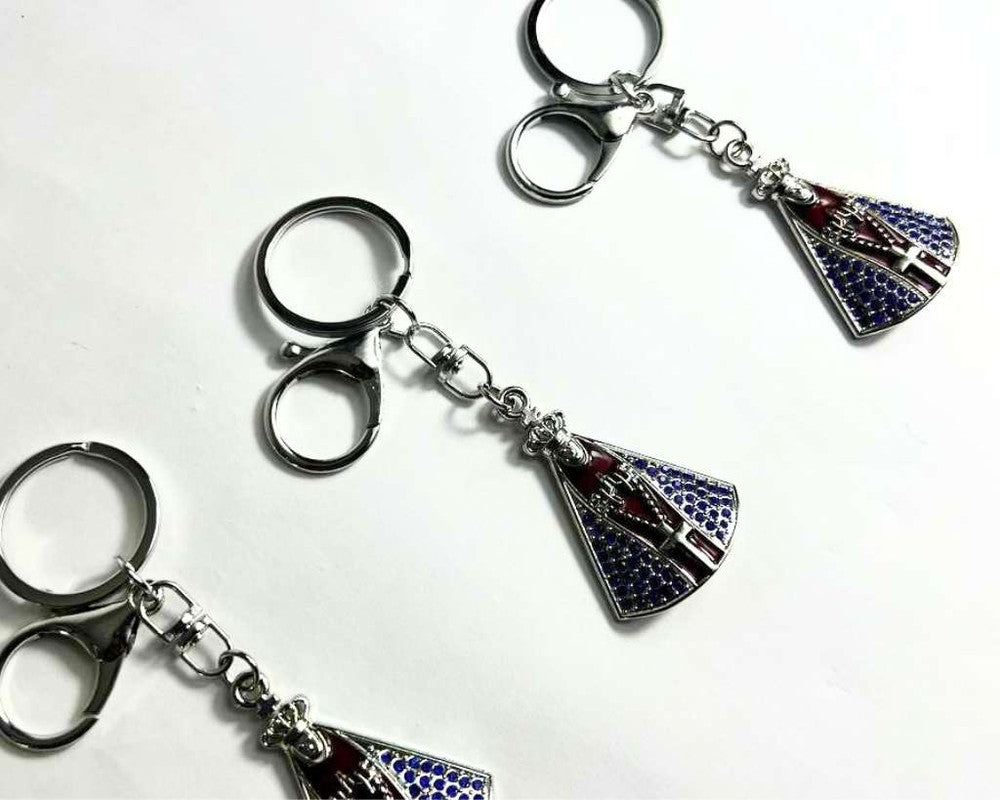 SILVER STAINLESS STEEL KEYCHAIN O.LADY APPARITIONS BROWN – Set of  12