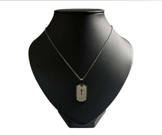 SILVER CURVED RECTANGULE (ORAÇÃO/PRAYER) NECKLACE WITH CROSS- Set of 12