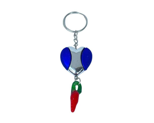 BLUE/SILVER HEART  WITH PEPPER KEYCHAIN – 12