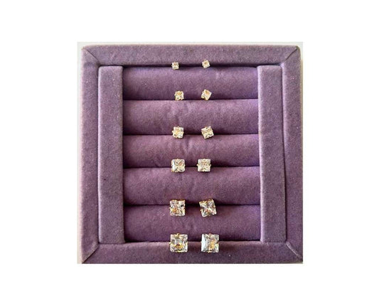 GOLDEN EARRINGS SQUARE STONE ZIRCONIA- Set of 36