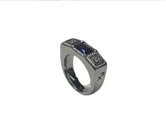 SILVER  STAINLESS STEEL RING SQUARE COLORED SIGN SAGITTARIUS – 12