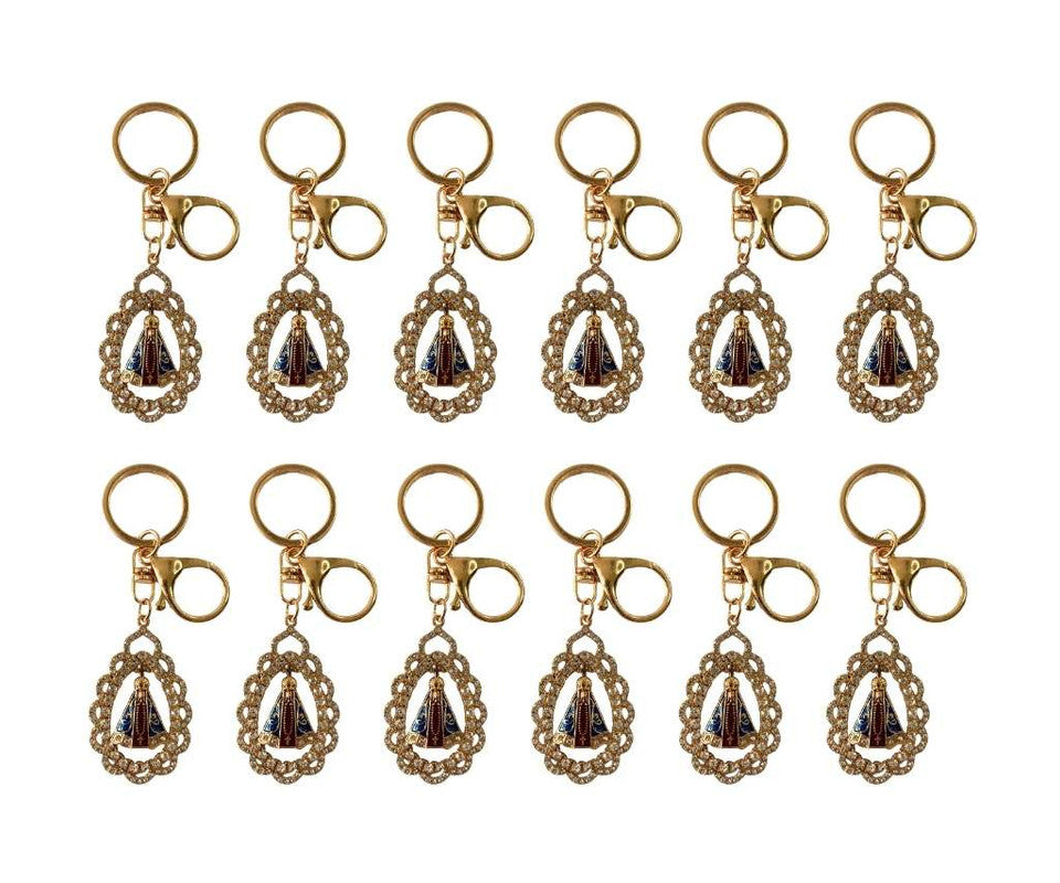 GOLD KEYCHAIN  O.LADY APPARITIONS WITH RHINESTONES- Set of  12