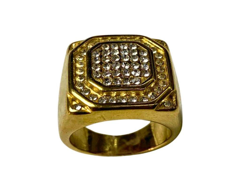 LARGE SQUARE GOLDEN STAINLESS STEEL RING WITH RHINESTONES – Set of 12