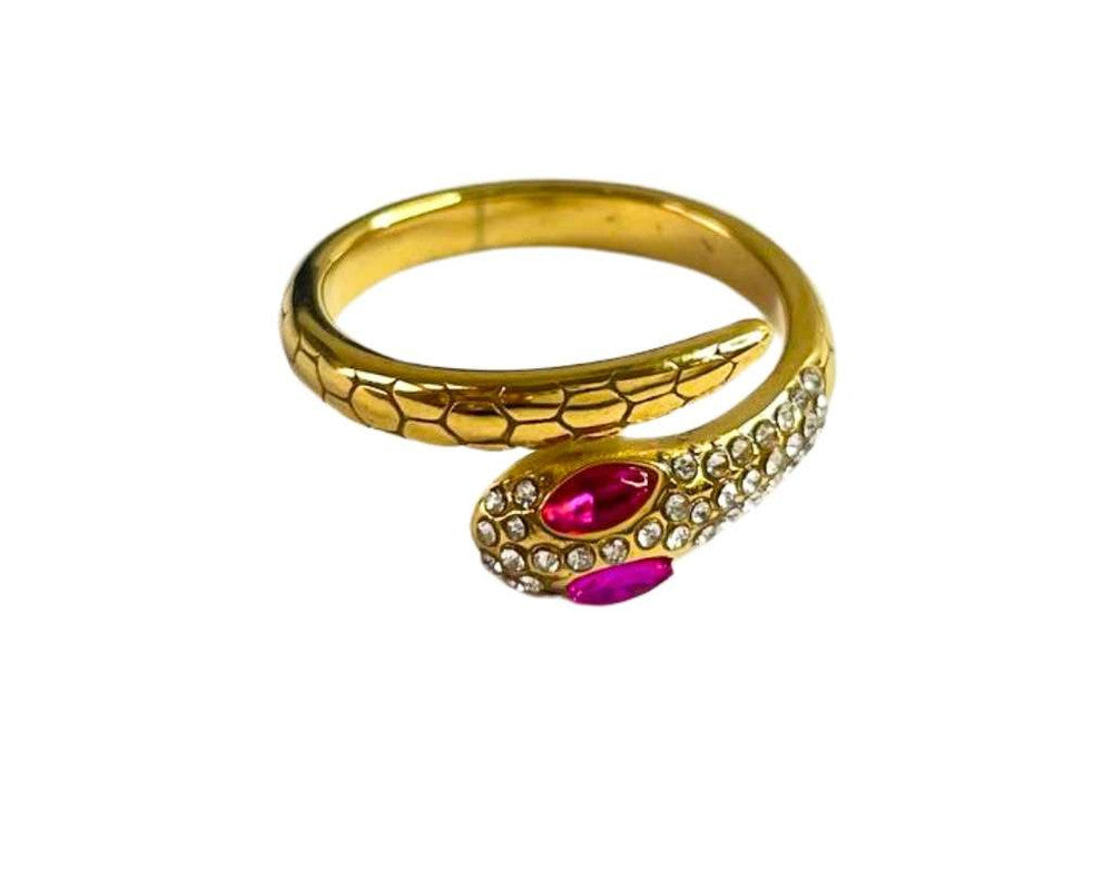 GOLDEN STAINLESS STEEL SNAKE EYES PINK RING – Set of 12