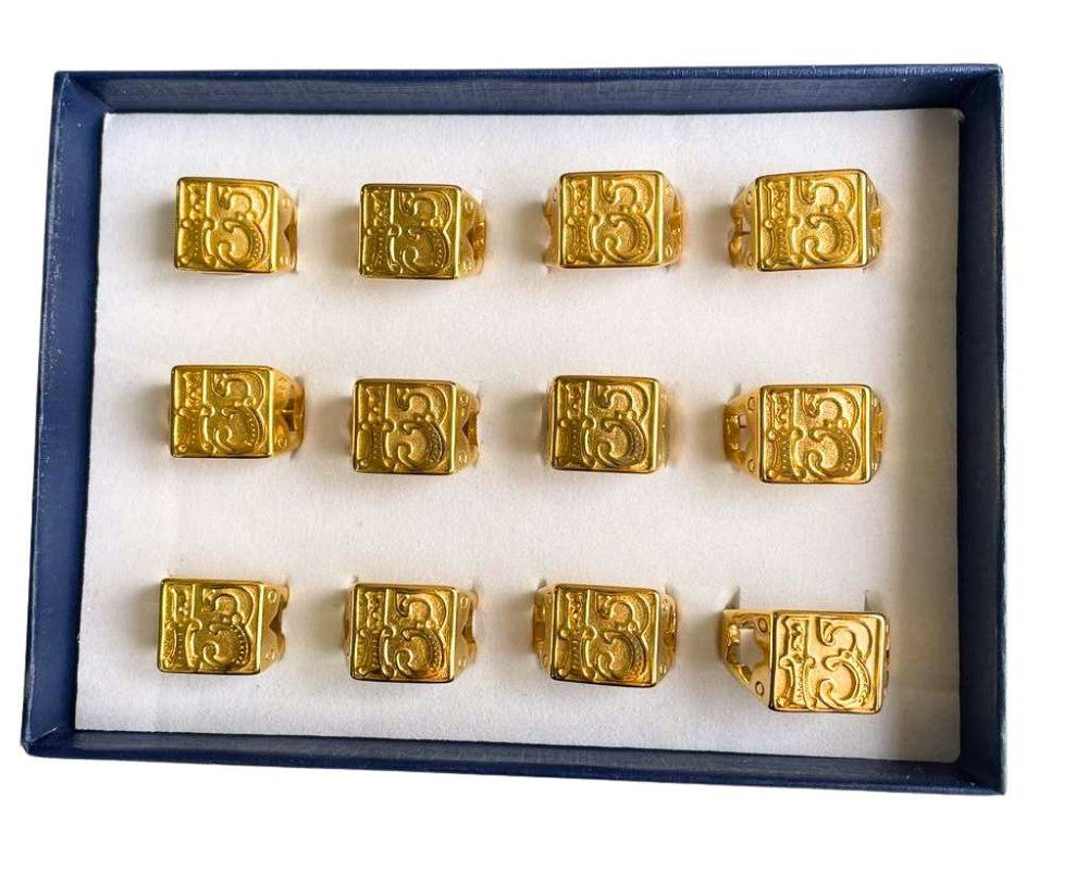 GOLDEN STAINLESS STEEL SQUARE BIRD 13 RING-Set of 12