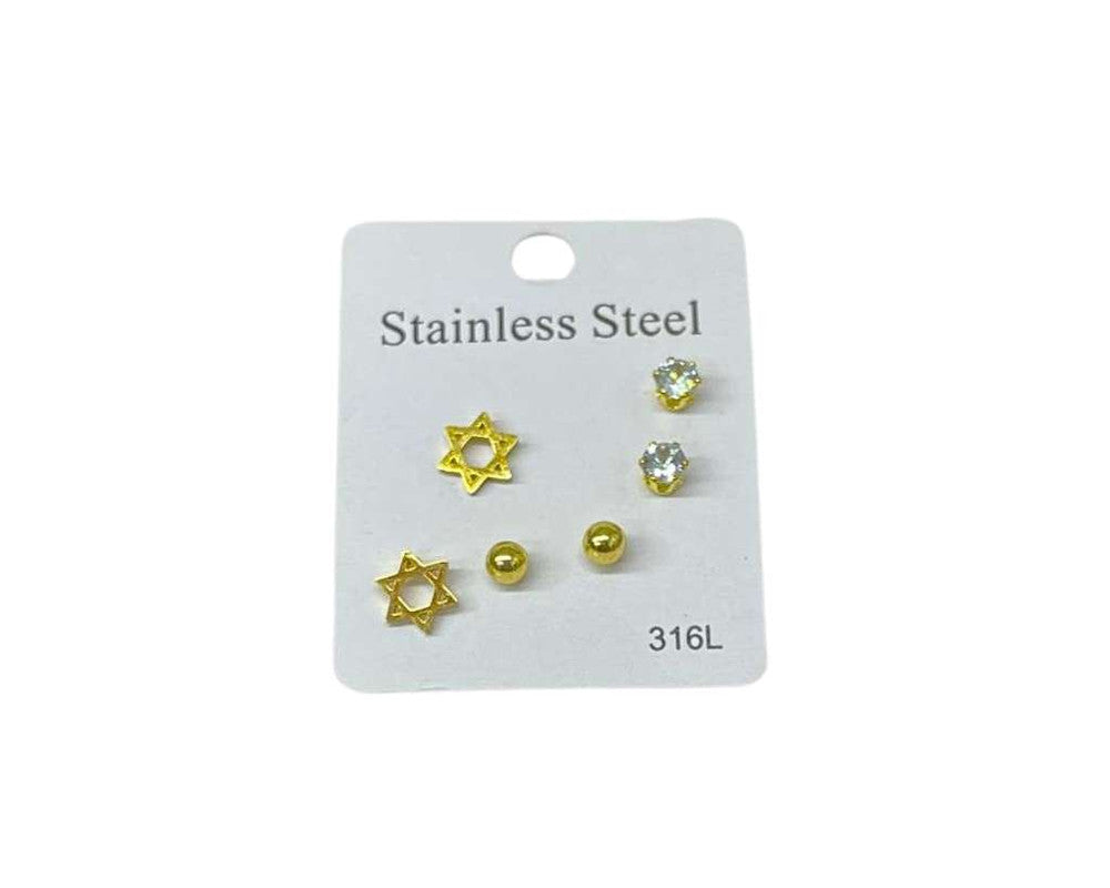 SET GOLD STAINLESS STEEL EARRINGS STAR MINI – Set of 120