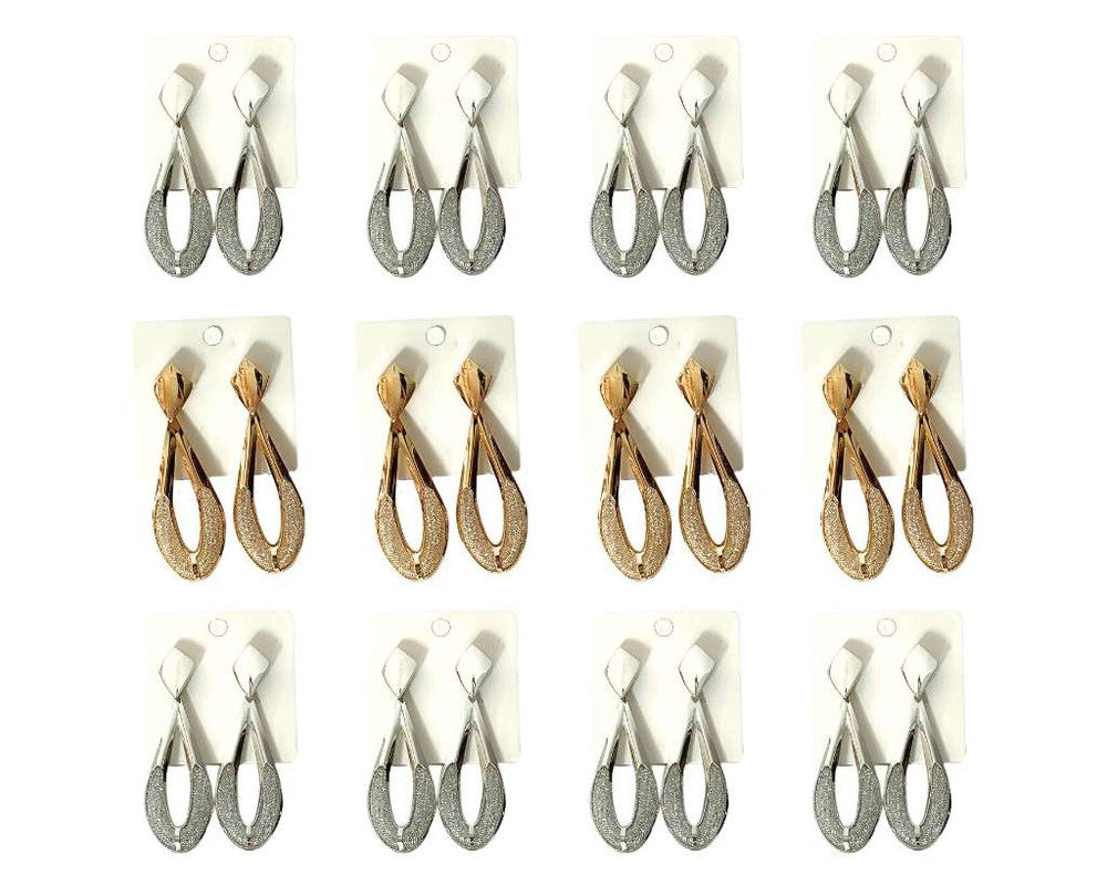 LARGE  EARRING DROP WITH SHINY NET – 12 PAIRS