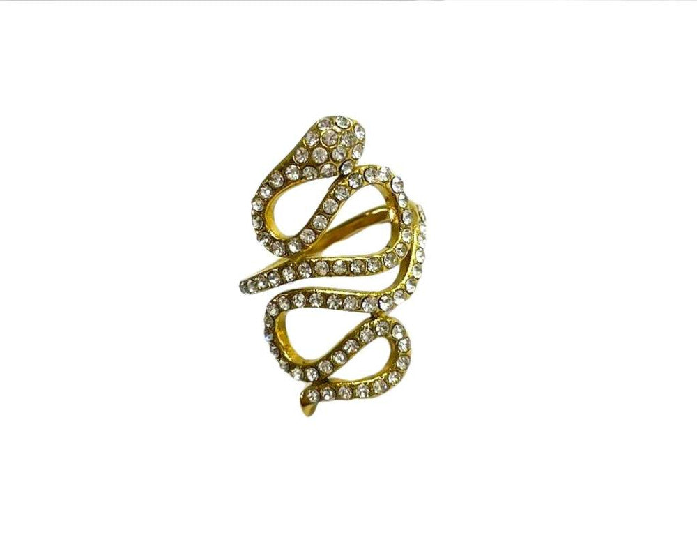 GOLDEN STAINLESS STEEL SNAKE RING WITH STRASS- Set of 12