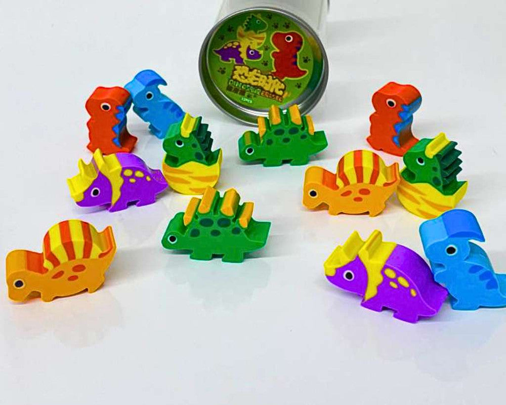 COLORFUL ERASERS DINOSAURS- Set of 12