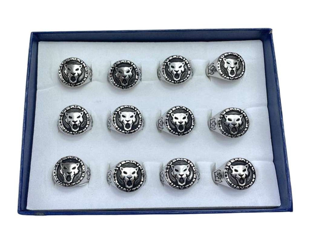 SILVER  STAINLESS STEEL COLOR PANTHER  RING – Set of  12