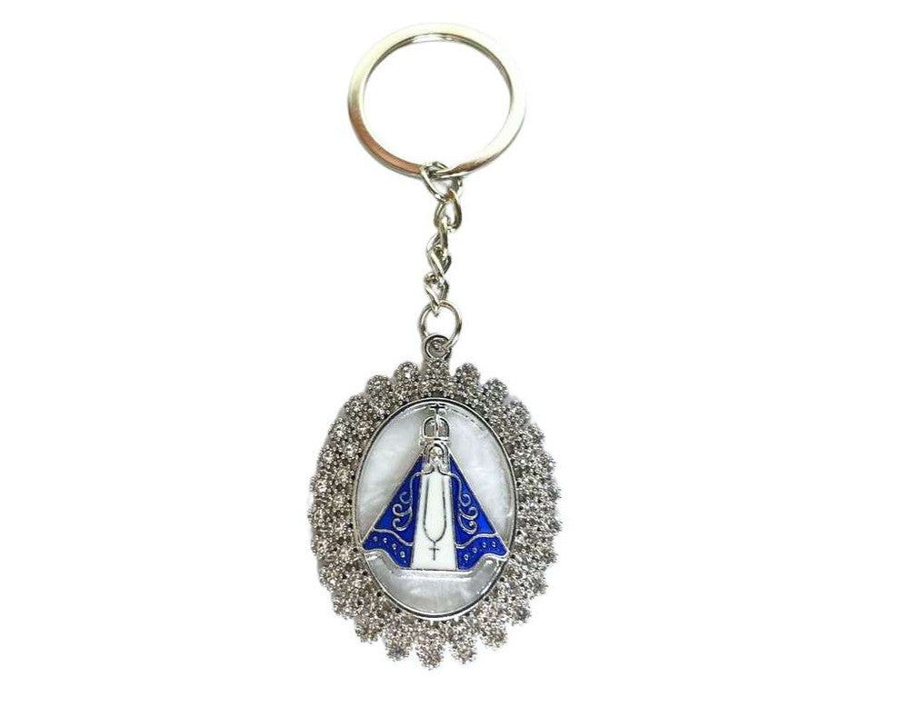 SILVER KEYCHAIN O.LADY APPARITIONS WITH RHINESTONES – Set of 12