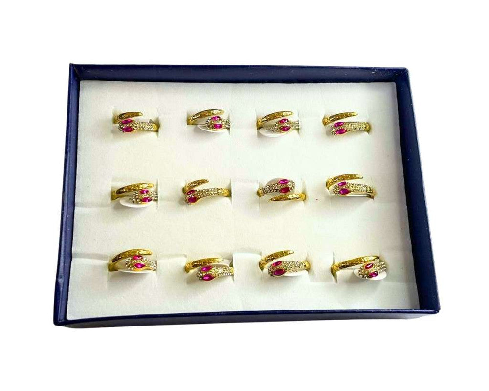 GOLDEN STAINLESS STEEL SNAKE EYES PINK RING – Set of 12